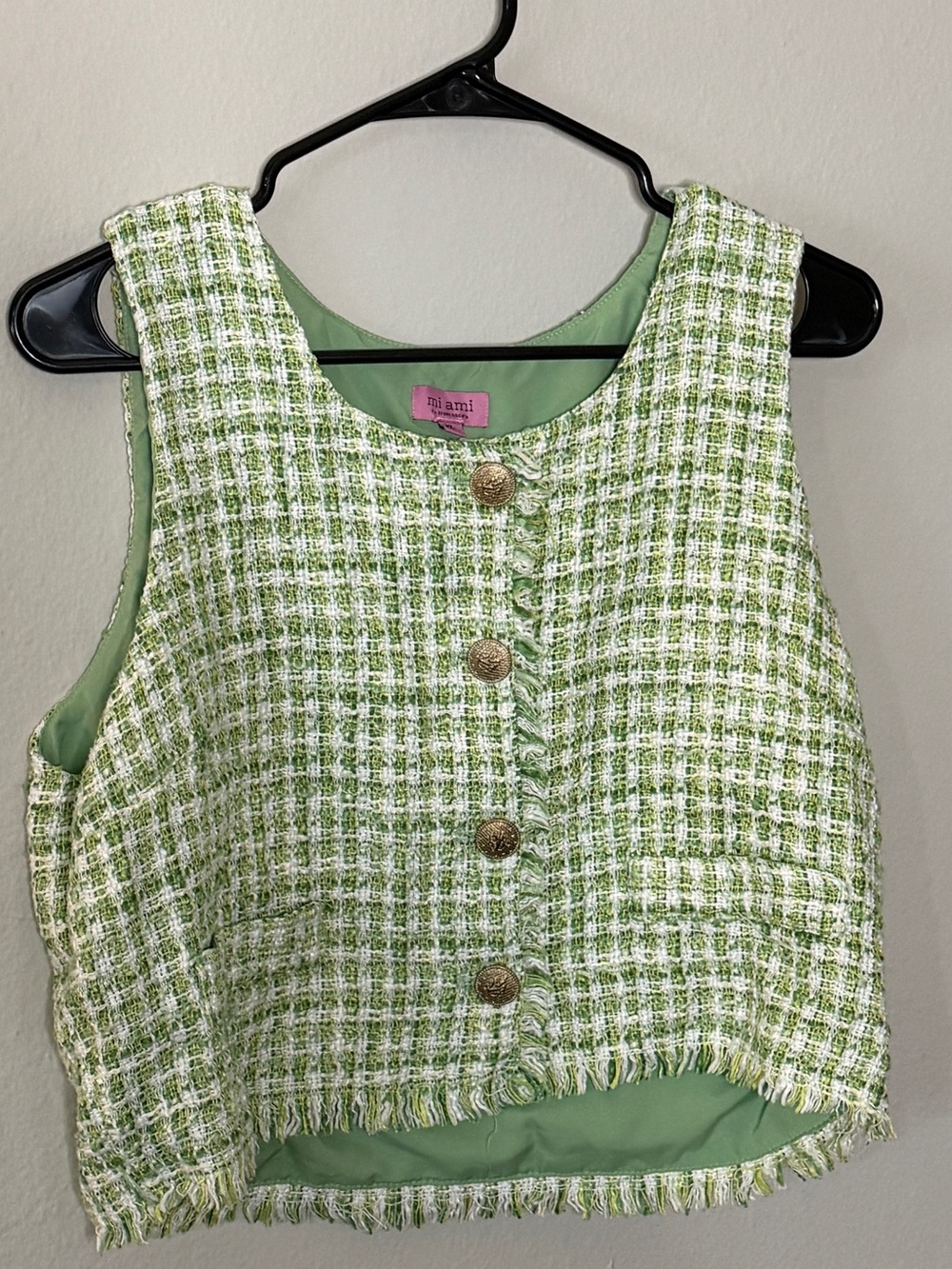 miami Light Green Tweed Vest with Gold Buttons